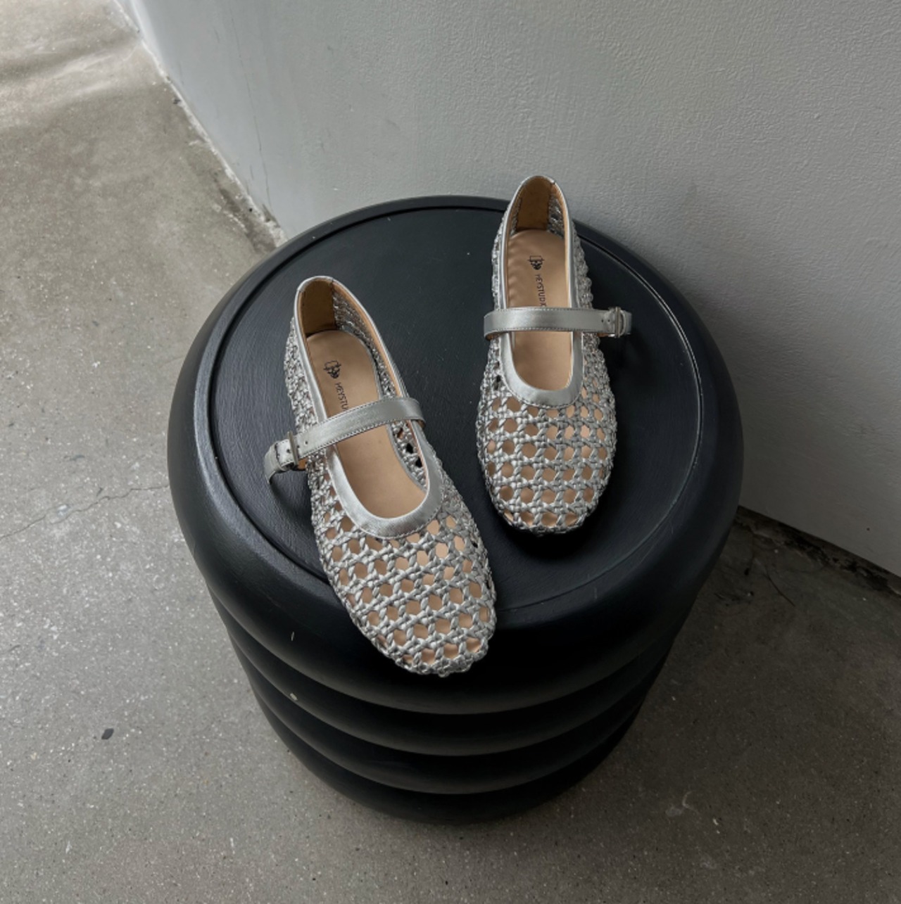 メッシュレザー フラットシューズ