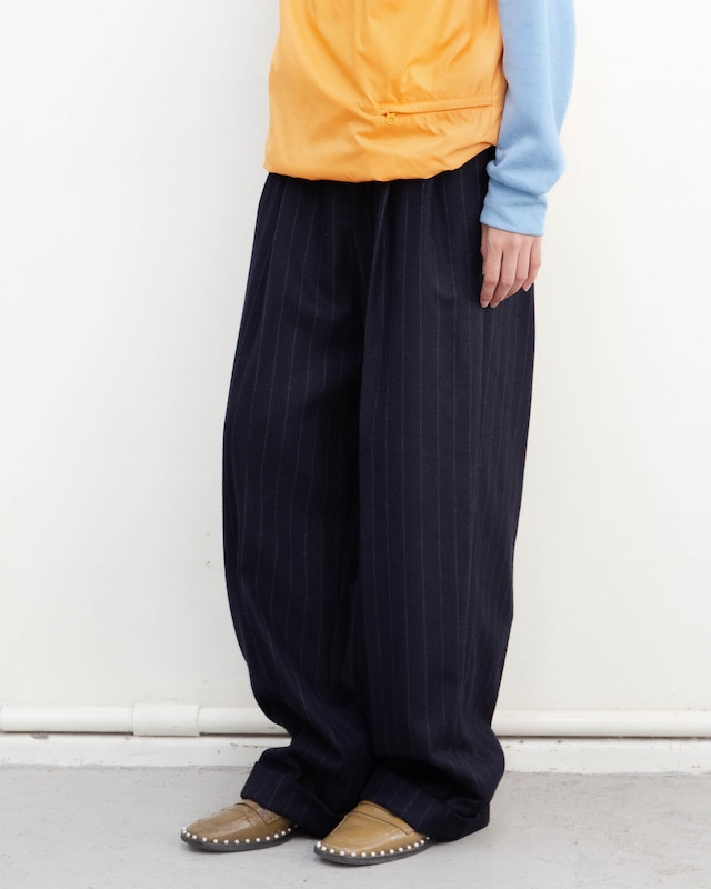 1990s Ralph Lauren - pinstripe tucked wide wool trousers