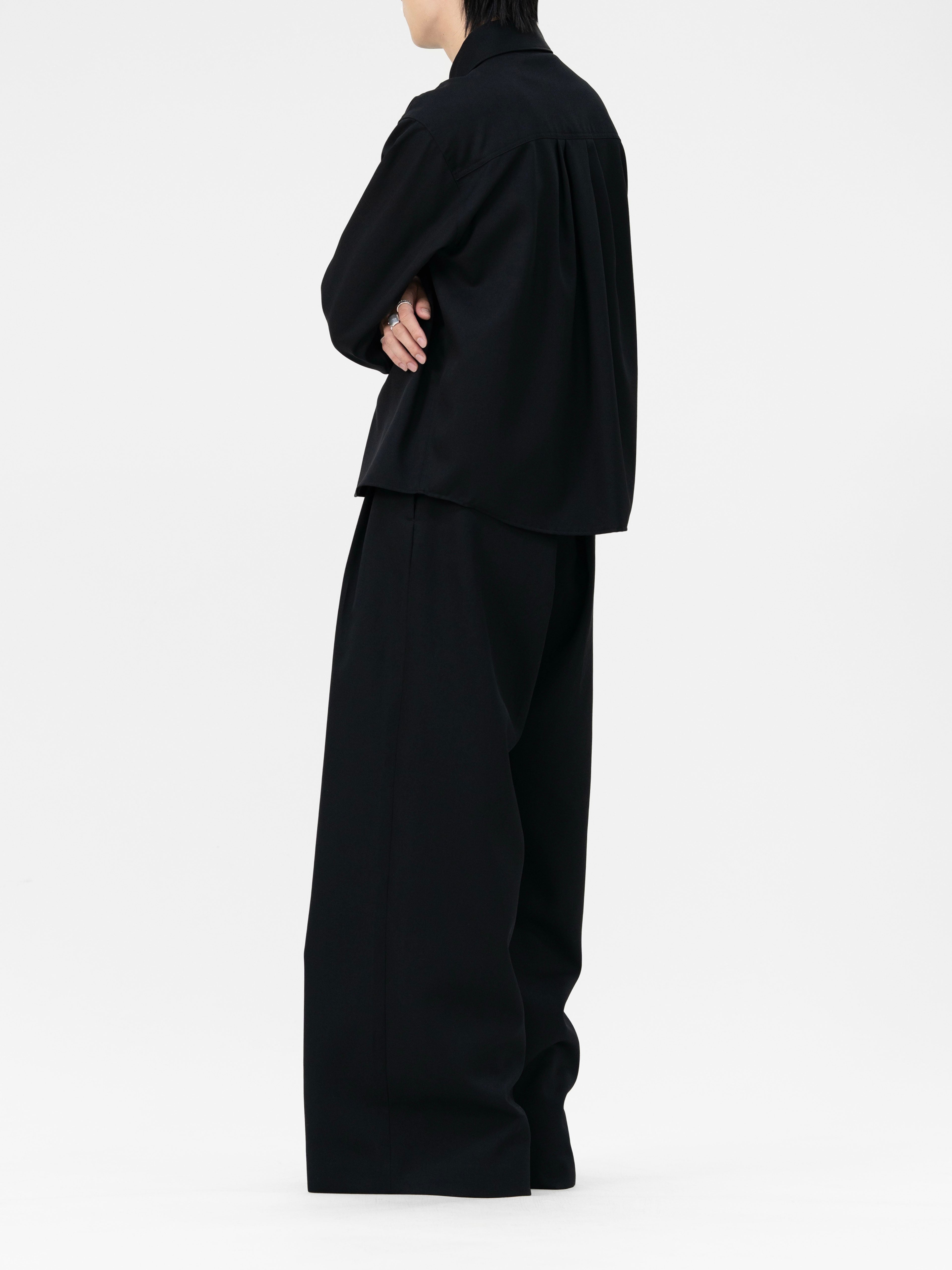 HEAVY WOOL GABARDINE OVER WIDE TUCK TROUSERS【BLACK】 | lapiis