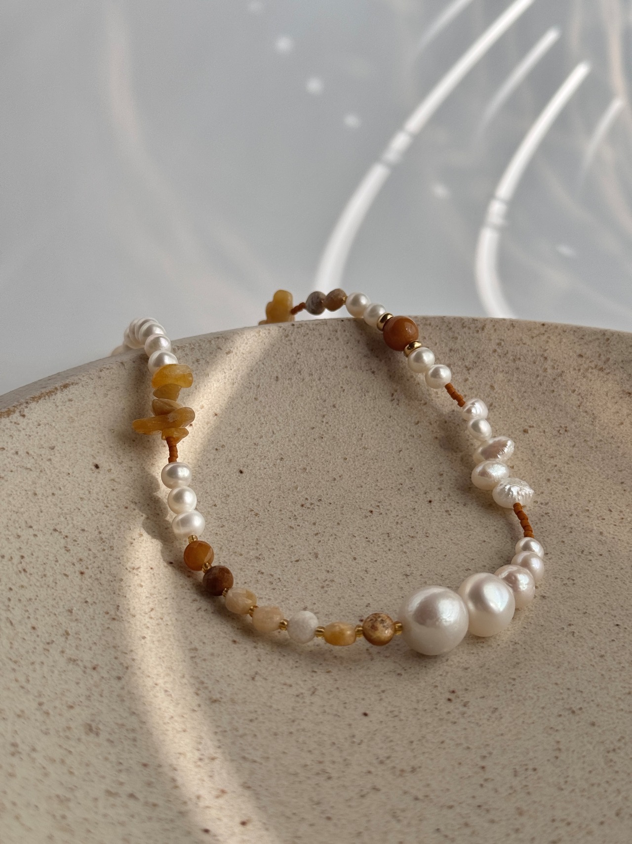 Fossil coral × Pearl Necklace［GSN098］