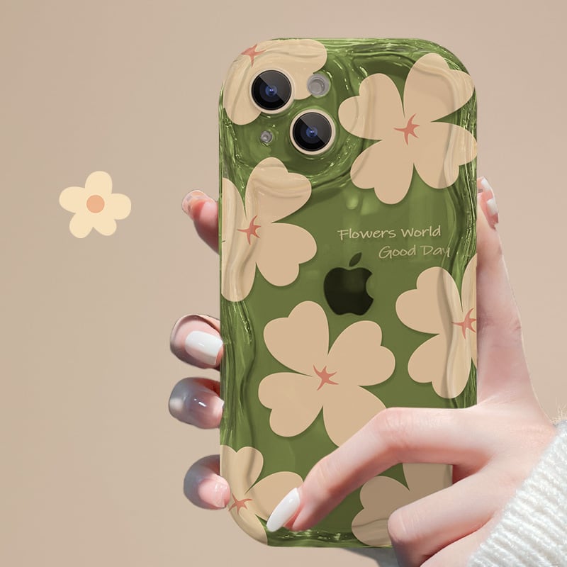 iPhone全機種対応】緑に映える◎かわいい フラワー 透明ケース