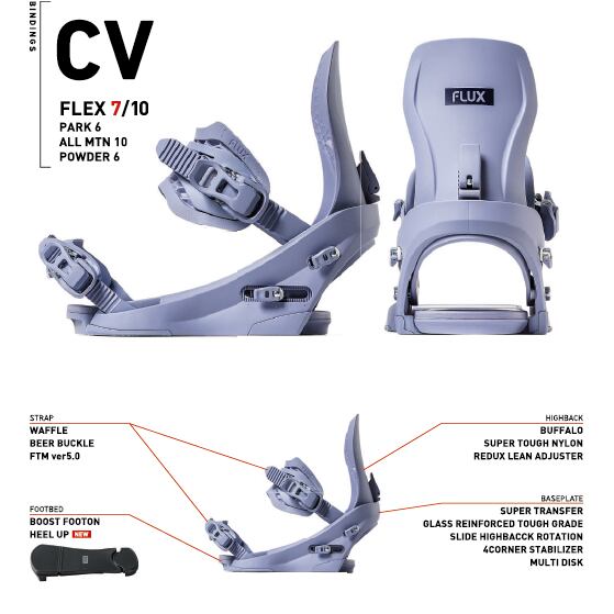FLUX CV ビンディング S パープル カービング向け 高レスポンス 美品 FLUX 26/27 『 CV - PURPLE 』 スノーボード バインディング