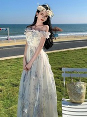 【0241】Floral Tulle Off Shoulder Short Sleeve Dress