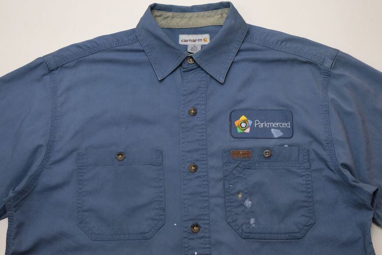 00's Carhartt distressed saxe-blue work Shirt 