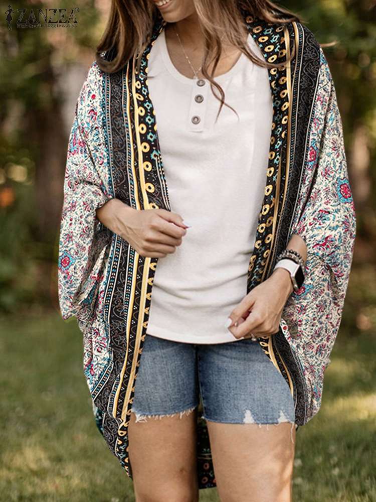 ZANZEA Women Bohemian Floral Printed Cardigan Summer Vintage