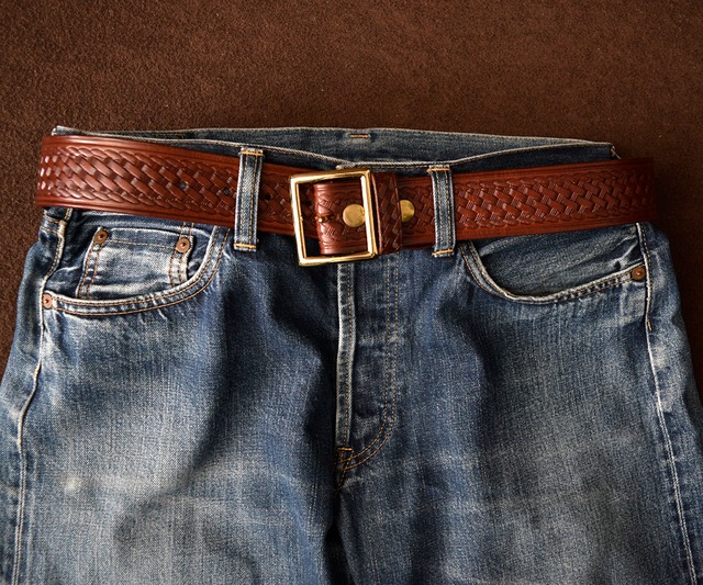 DEAD STOCK TRIPLE K BASKET WEAVE BELT WALNUT 34