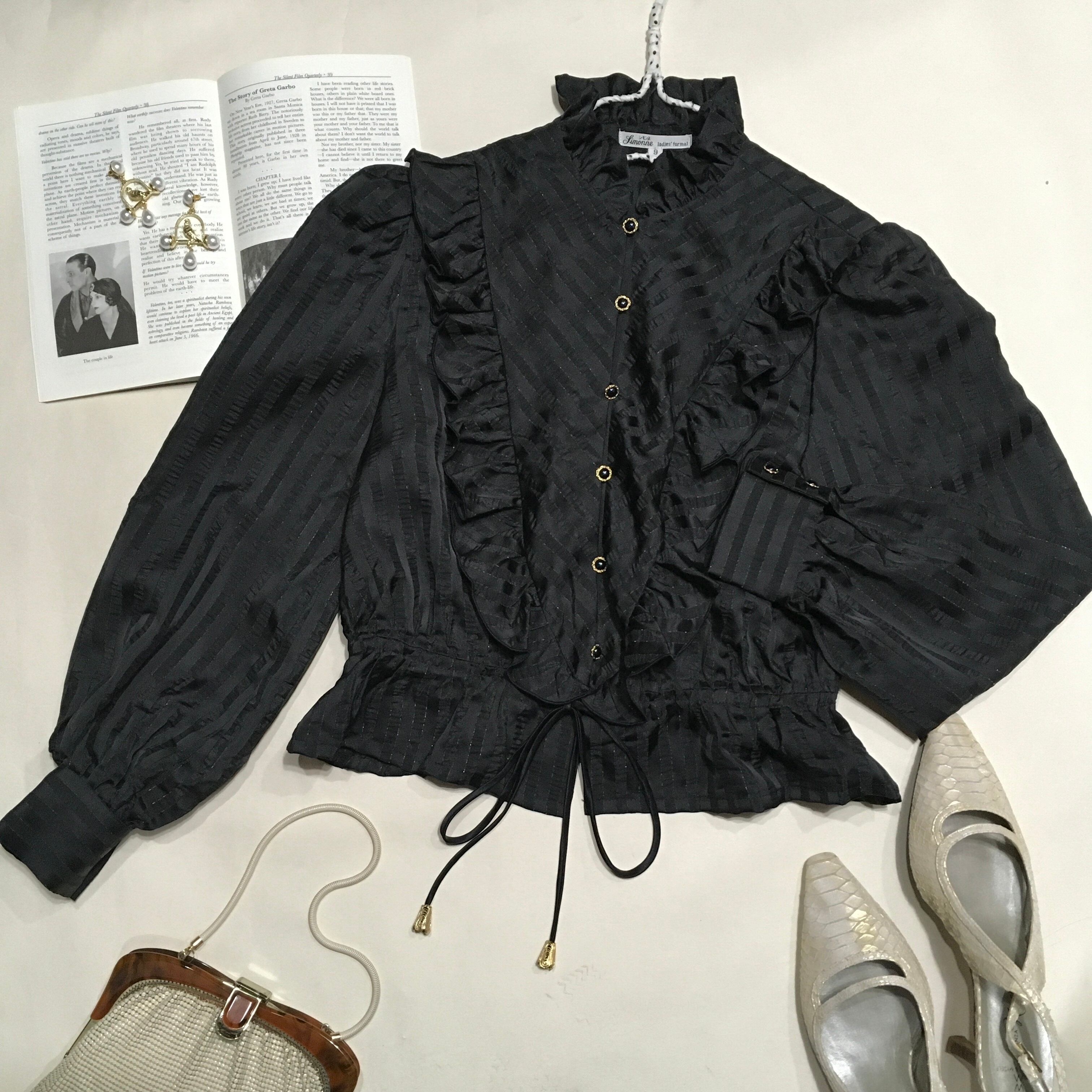 black peplum blouse 〈古着 ブラックペプラムブラウス レトロ ...