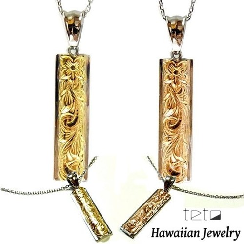 【ハワイアンジュエリー / HawaiianJewelry】 ペンダントプレート ネックレス プルメリア スクロール ホヌ (gps8793)