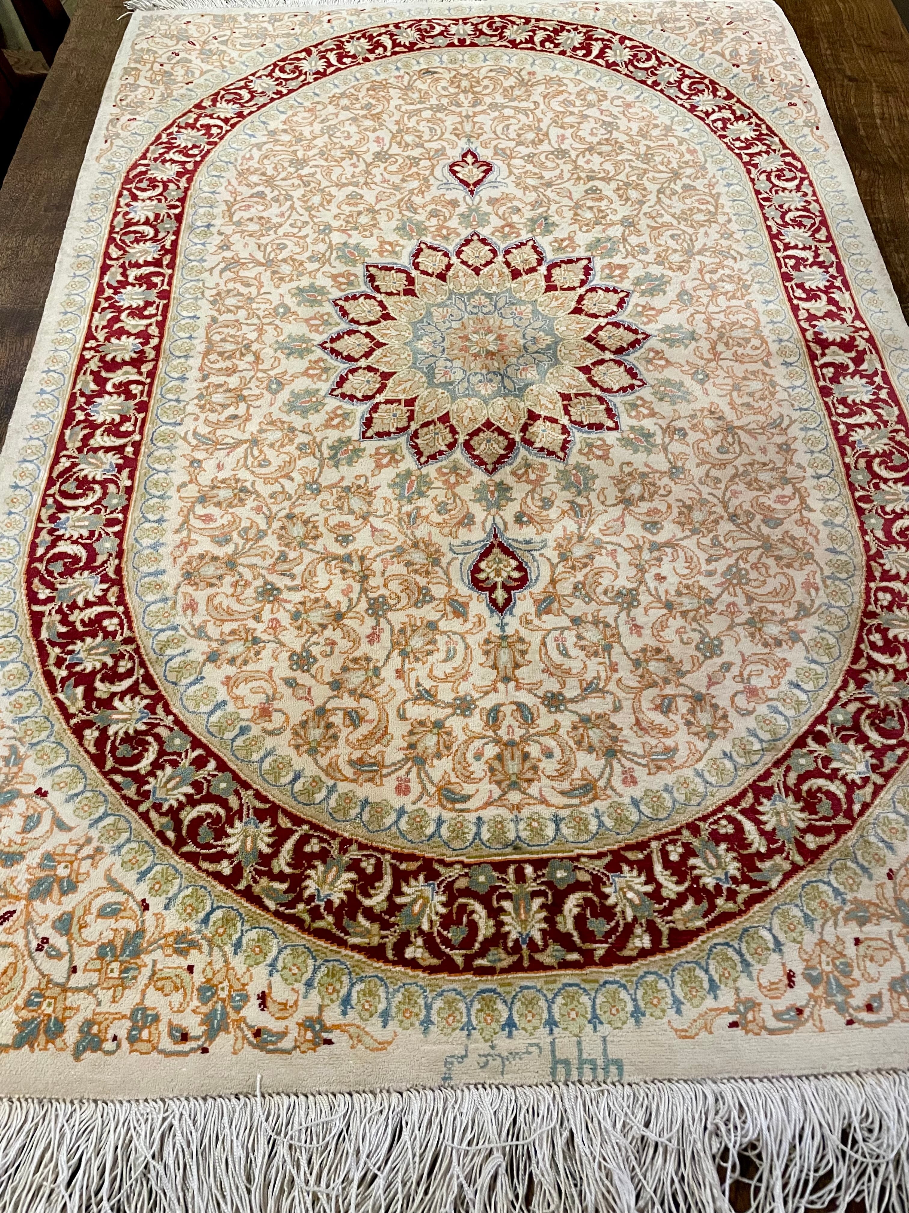 ペルシャ絨毯タペストリー Iran Vintage ペルシャ絨毯 シルク 手織 ナイン カーペット ラグ