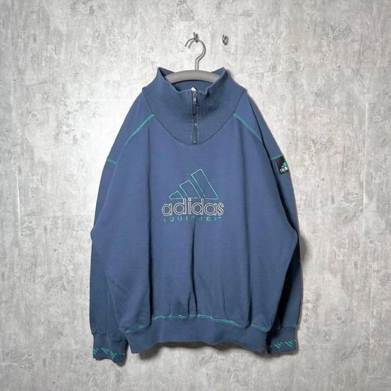 【希少】アディダス ハーフジップスウェット 90s エキップメント ロゴ刺繍