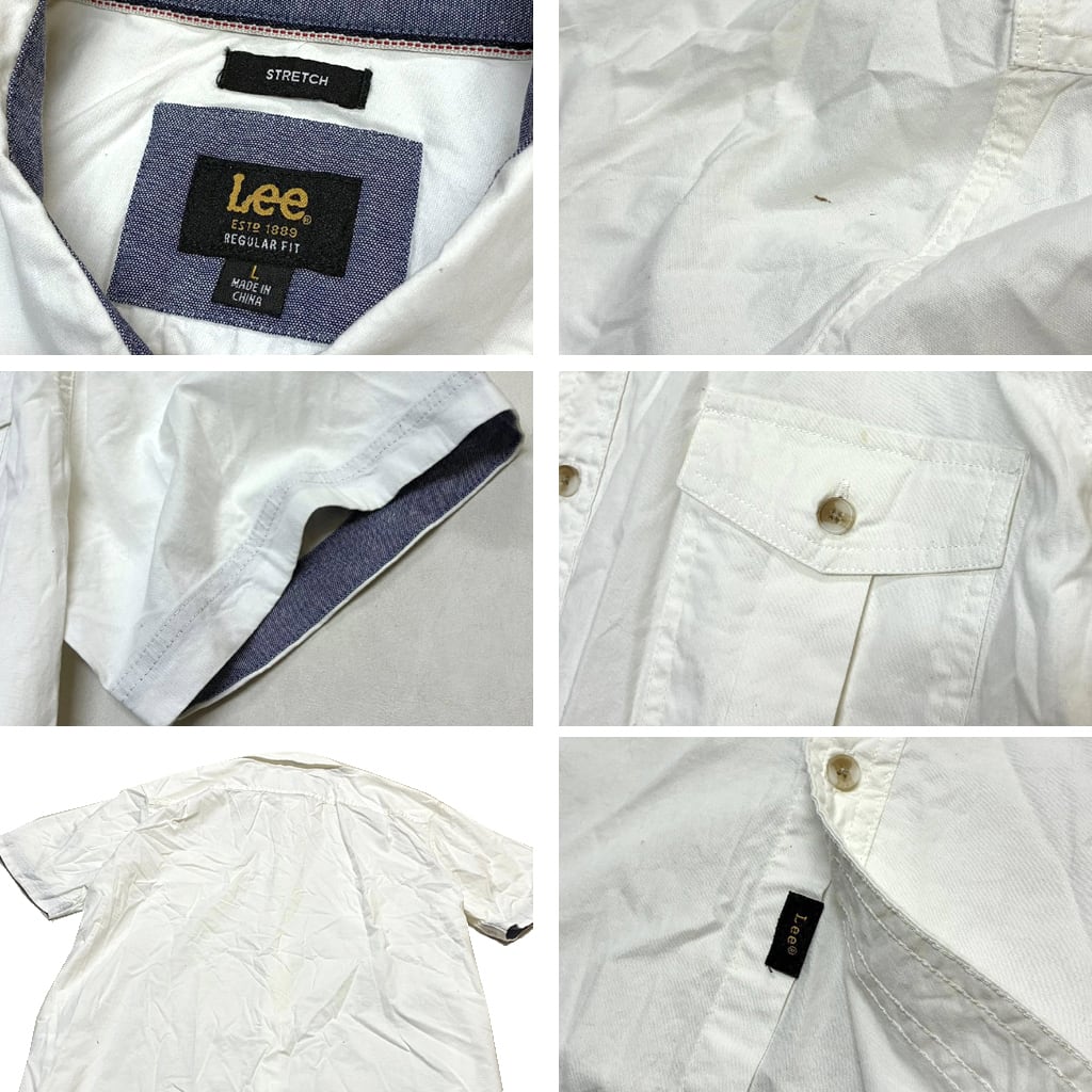 1点物◇USA企画リーLee白シャツ半袖ストレッチシャツ古着メンズL/XL