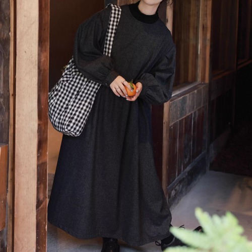 千鳥格子ギャザーワンピース ・9728