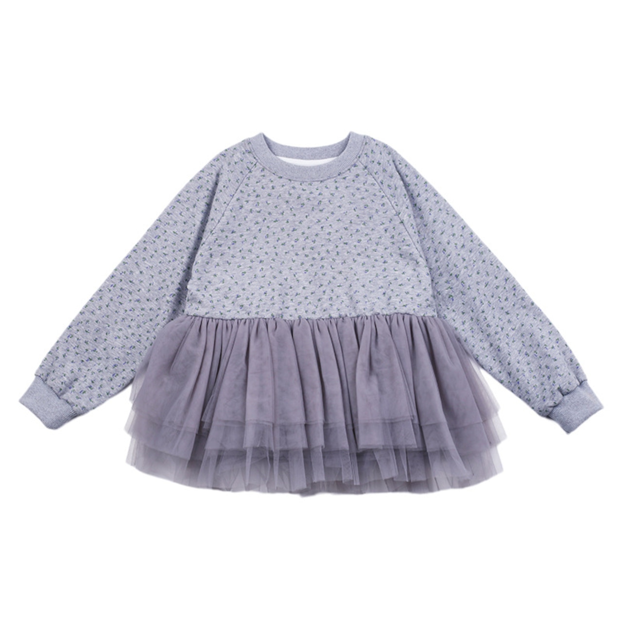 秋花柄チュール裾トレーナー