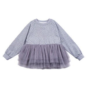 秋花柄チュール裾トレーナー