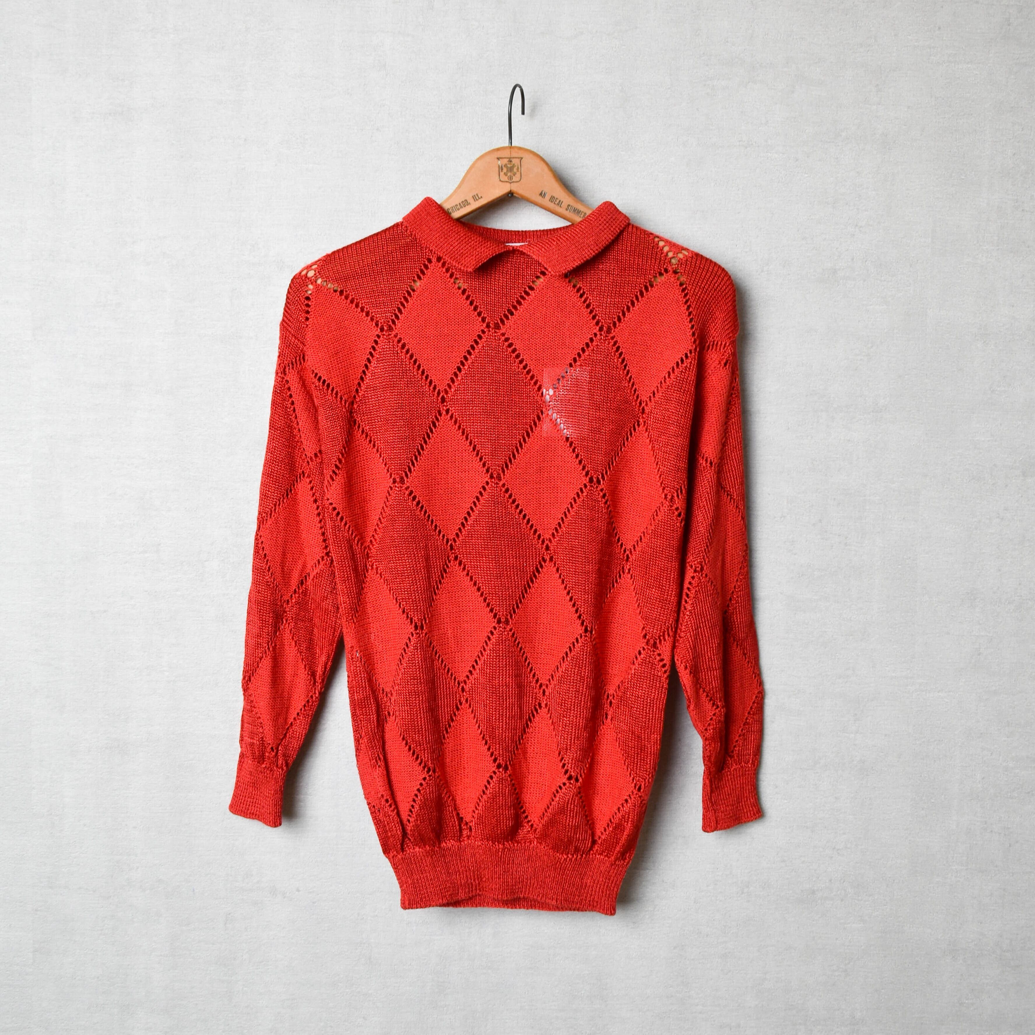 [USED] made in ITALY argyle cotton knit red