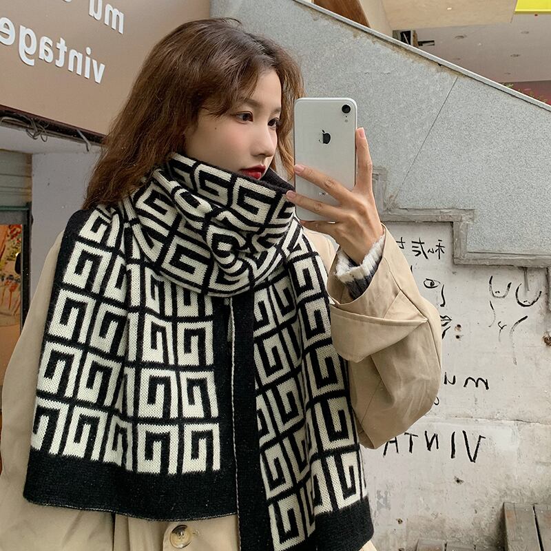 スカーフ ウィンターブラックニット スタンダード レトロ 冬物 ブラック・アイド・ピーズ73059931252