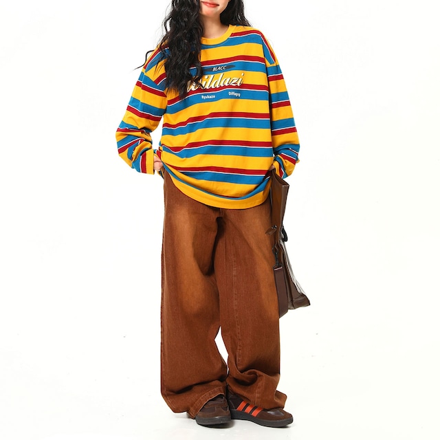 マルチボーダー柄ロゴプリントロングスリーブ R00697