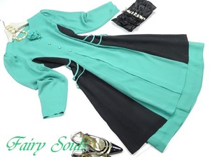 ★送料無料★Ｌ（11号）☆日本製☆鮮やかバイカラーのフレアワンピ(OPN5977)