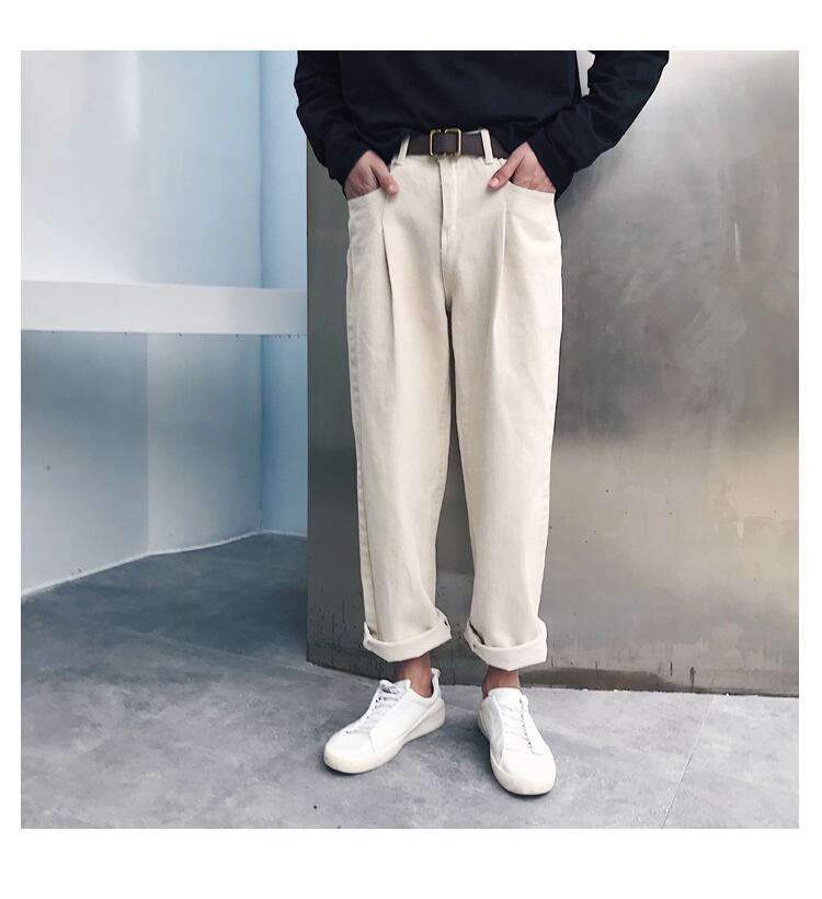 全1色 デニム パンツ ストレート カジュアル ワイド クラッシュ