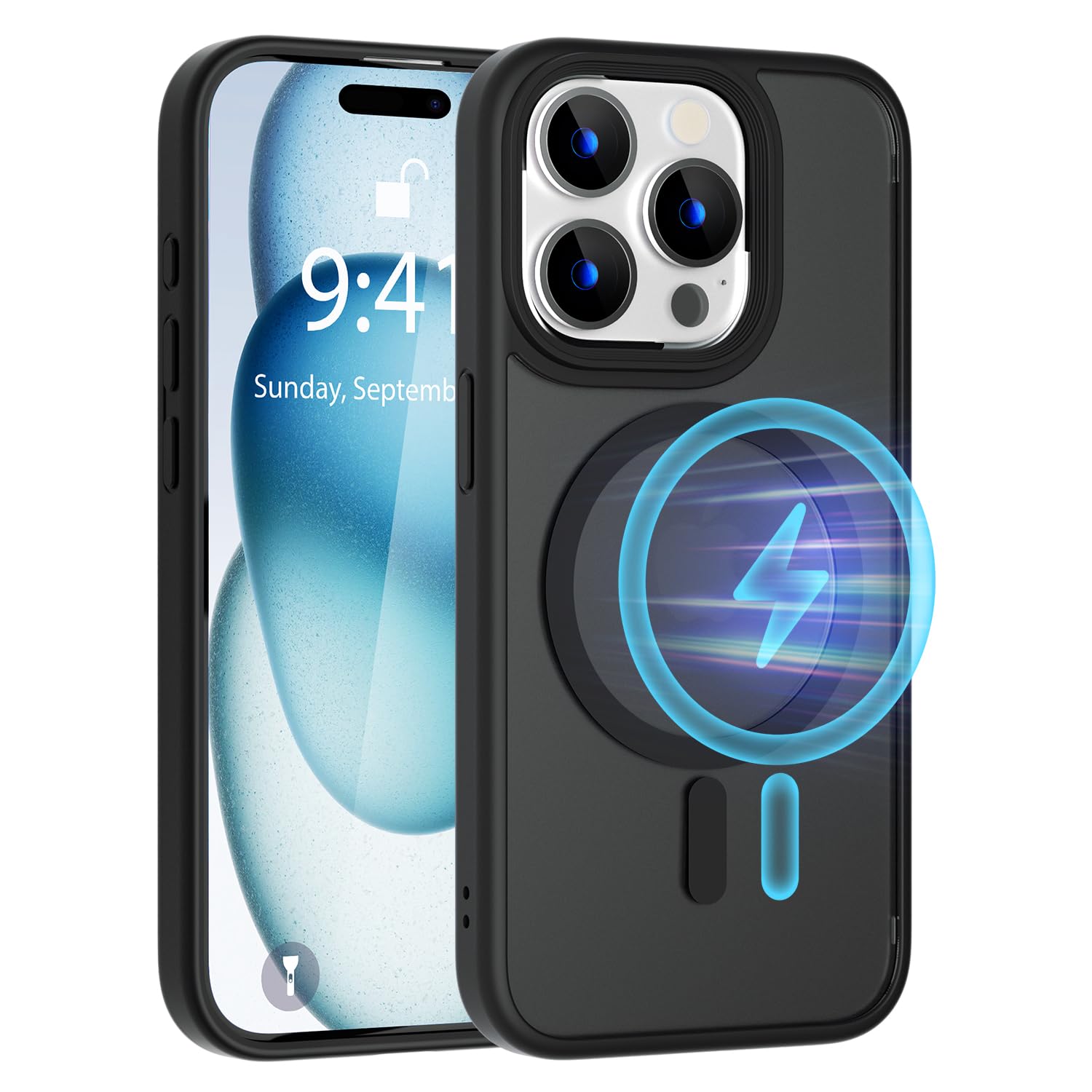 【Magsafe対応】Siaincsy iPhone15 Pro Max用 ケース マグネット搭載 米軍規格・ワイヤレス充電 マグセーフ対応 半透明 マグネット保護ケース耐衝撃 ストラップホール付き アイフォン15 ケース 6.7インチ 携帯ケース(ミッドナイト)