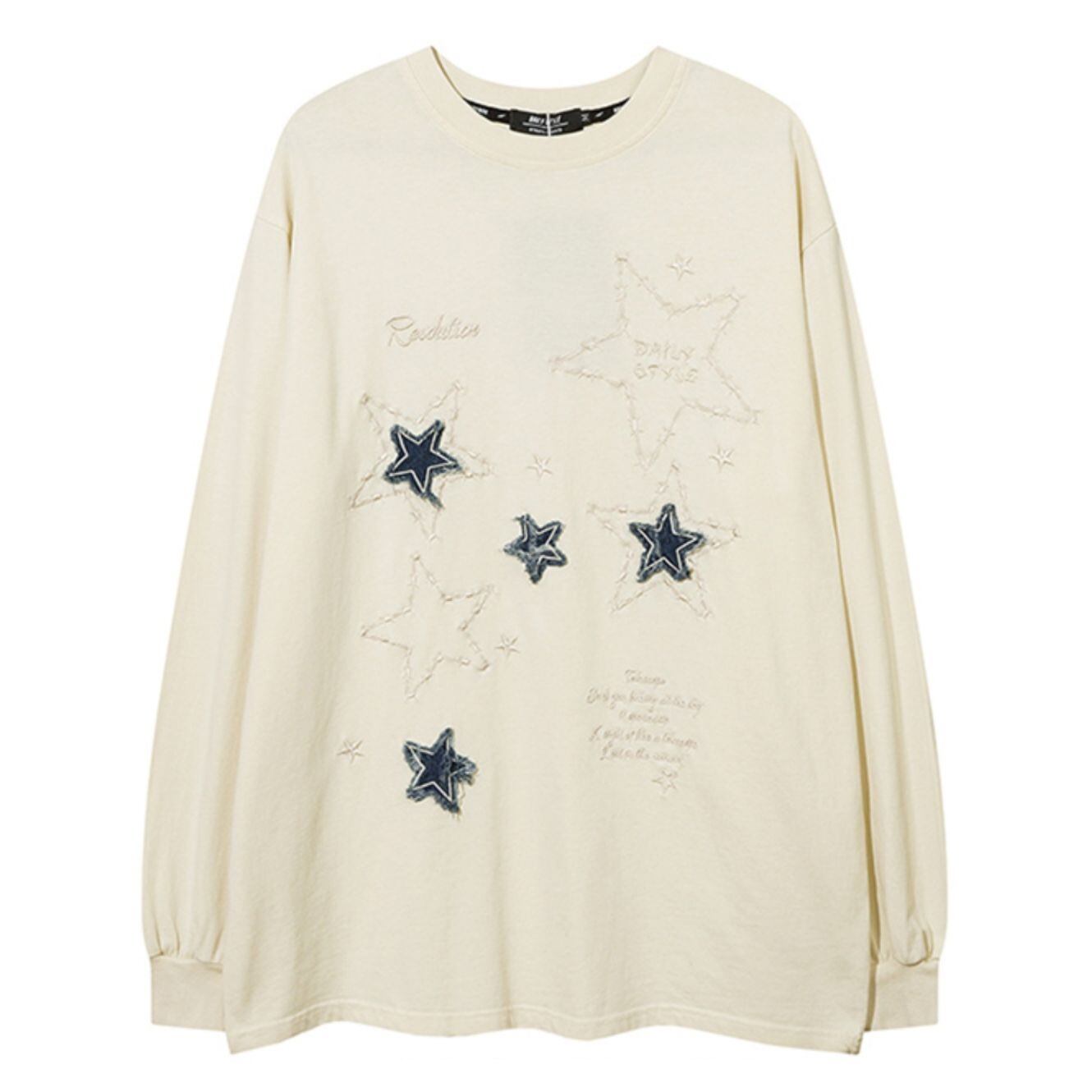 Dior 星型刺繍 長袖Tシャツ 女の子 2color ユニセックス Tシャツ 長袖 刺繍 スター 星 ロンT オーバー