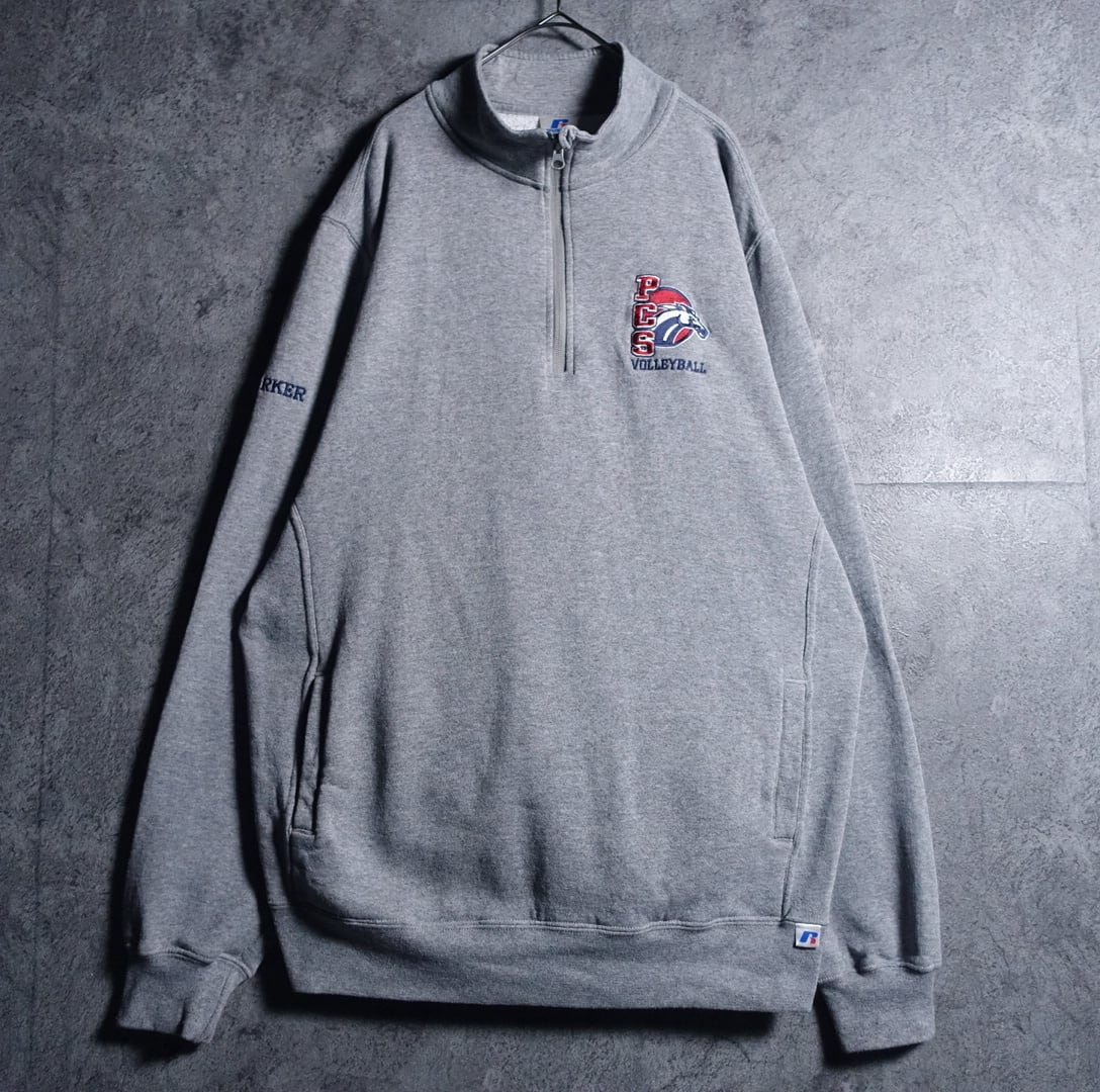 “RUSSELL” Gray Logo Embroidery Design Half Zip Sweat