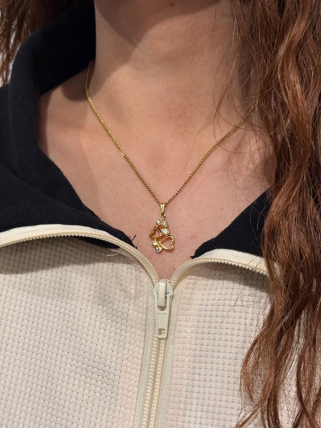 courrèges/ vintage gold double heart with stone necklace.