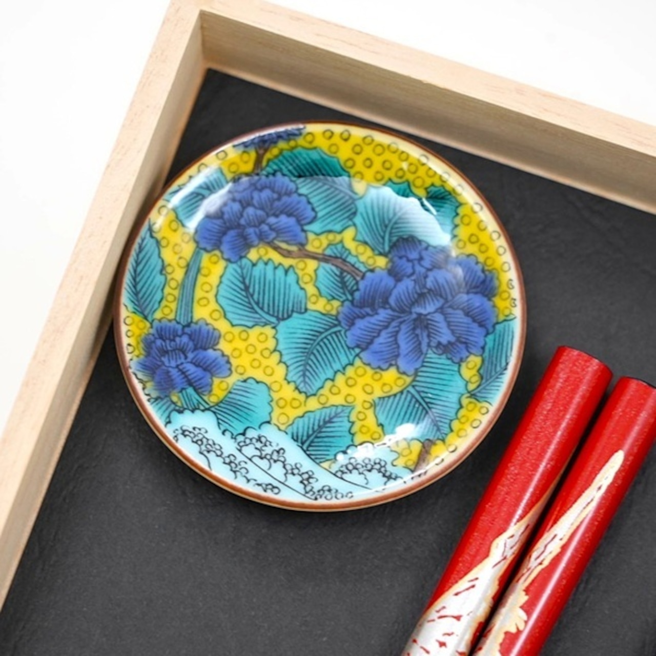 輪島うるし箸&九谷焼小皿セット 富士