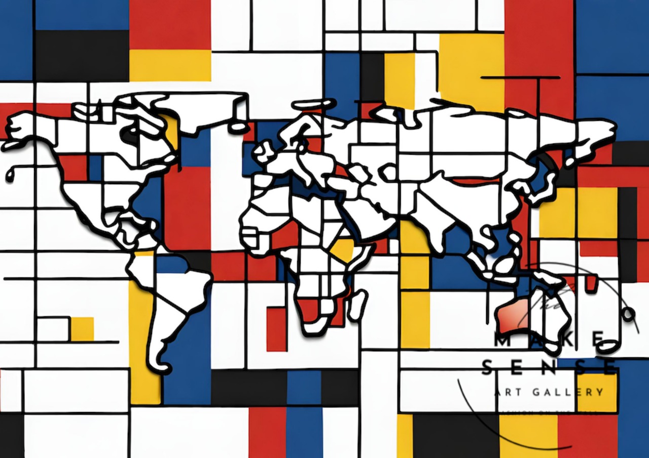 Journey｜世界地図を大胆に描くカラフル抽象アートポスター｜旅心を刺激するインテリア額縁付き・国内生産A2ポスター