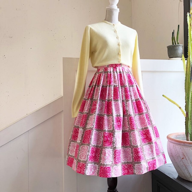 50’s pink flower print cotton skirt