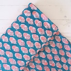 ブロックプリント生地【50cm単位】インド綿 小花柄 マリンブルー×ピンク #23752-BL3