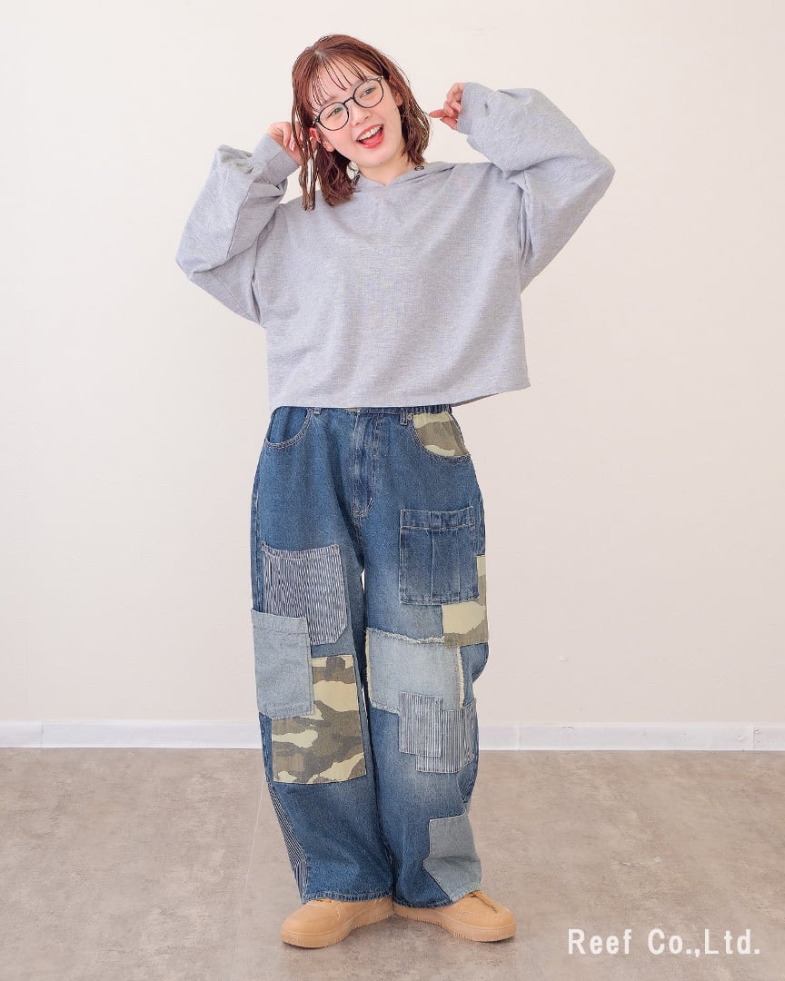 再入荷✨【デニム×迷彩柄 パッチワークパンツ】 ST-225946 Brand