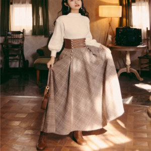 【送料無料】 ロングスカート マキシ丈 フレア Aライン ハイウエスト 編み上げ レースアップ コルセット風 かわいい 大人可愛い きれいめ カジュアル 大人 上品 おしゃれ お洒落 レトロ こなれ感 ラフ 抜け感 エレガント レディライク ガーリー フェミニン グレンチェック 秋 冬 10代 20代 30代 40代 レディース 女性用 ママ服 デート お出かけ お呼ばれ 休日 アウトドア お茶会 女子会 授業参観 誕生日会 二次会 着回し 普段使い ファッション コーデ 体型カバー 定番 着痩せ 垢抜け