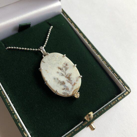 Dendrite & Natural Diamond Necklace (A) silver925