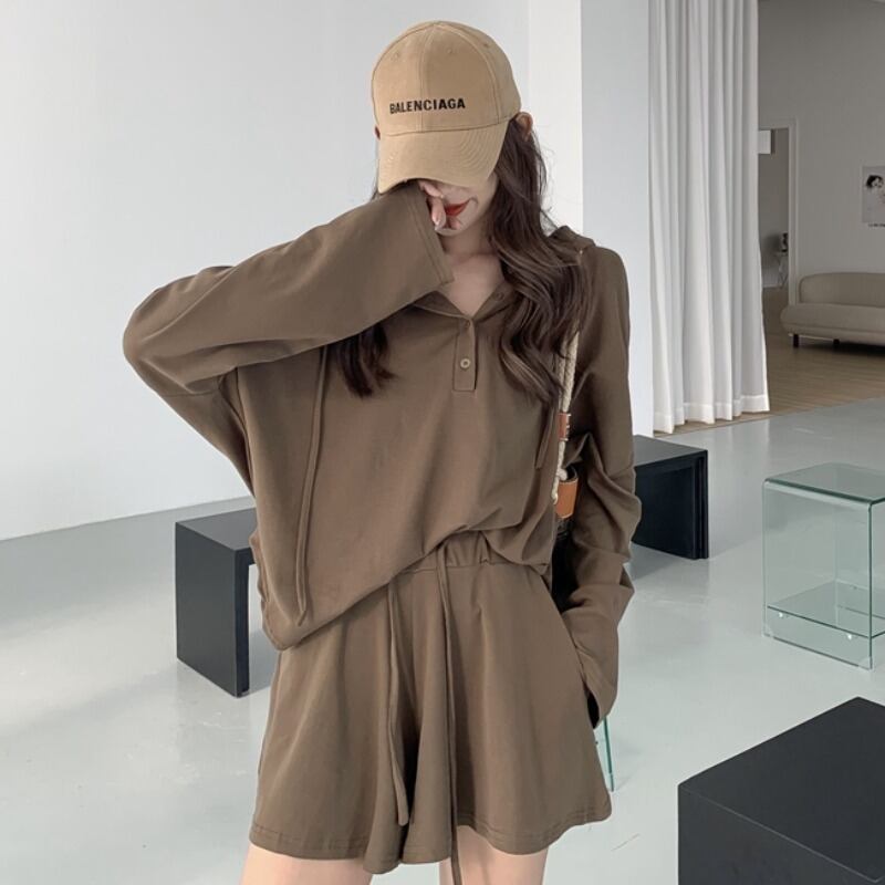 オータムスタイルルーズフードトップス ハイウェスト薄手ショーツ カジュアル ロング 秋物 ブルマー YY-ファッション6781912711