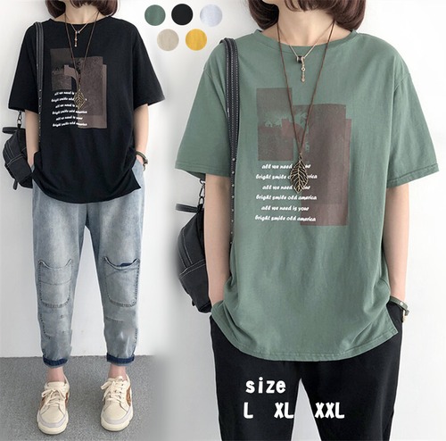 送料無料 tシャツ レディース 半袖tシャツ ロンT カットソー プルオーバー 半袖 ロングtシャツ ロゴT 大きいサイズ 半袖ロンティー スエット ルームウエア ゆったり 春秋 ブラック ホワイト グリーン イエロー ベージュ L XL XXL