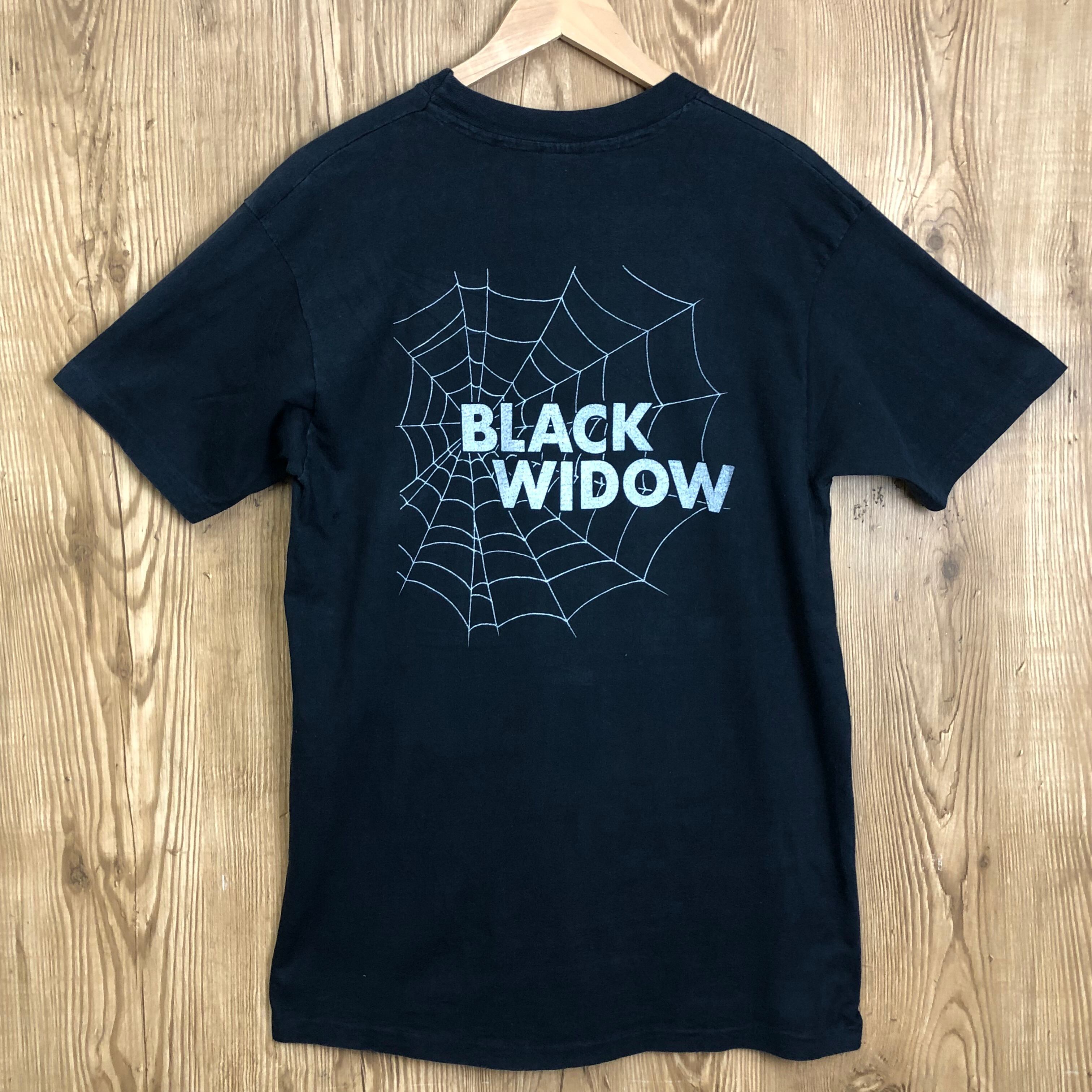 USA製 70s BLACK WINDOW 蜘蛛の巣 デザイン 両面プリント T-sh Tシャツ  