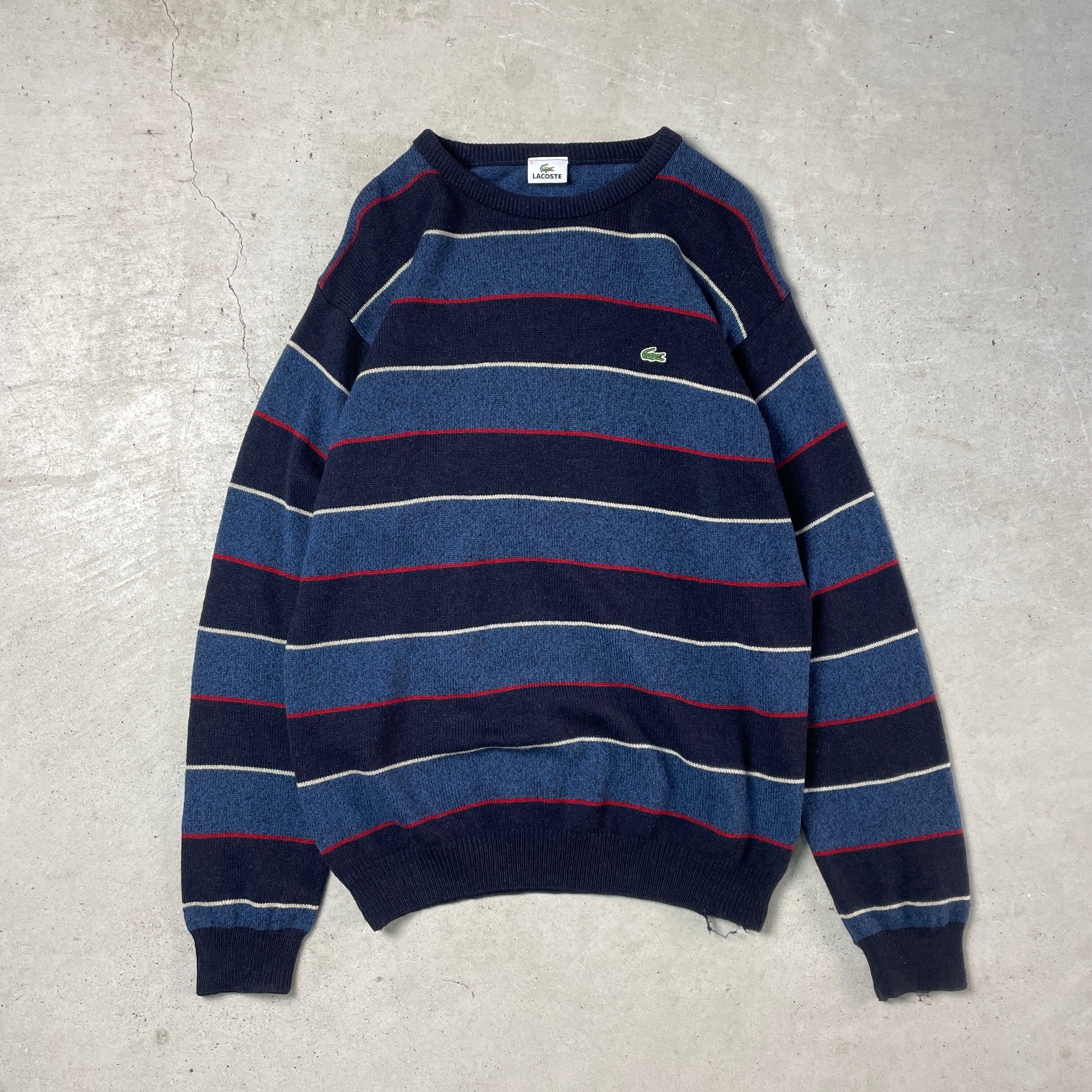 90年代〜 LACOSTE ラコステ ボーダー柄 ウールニットセーター メンズM 