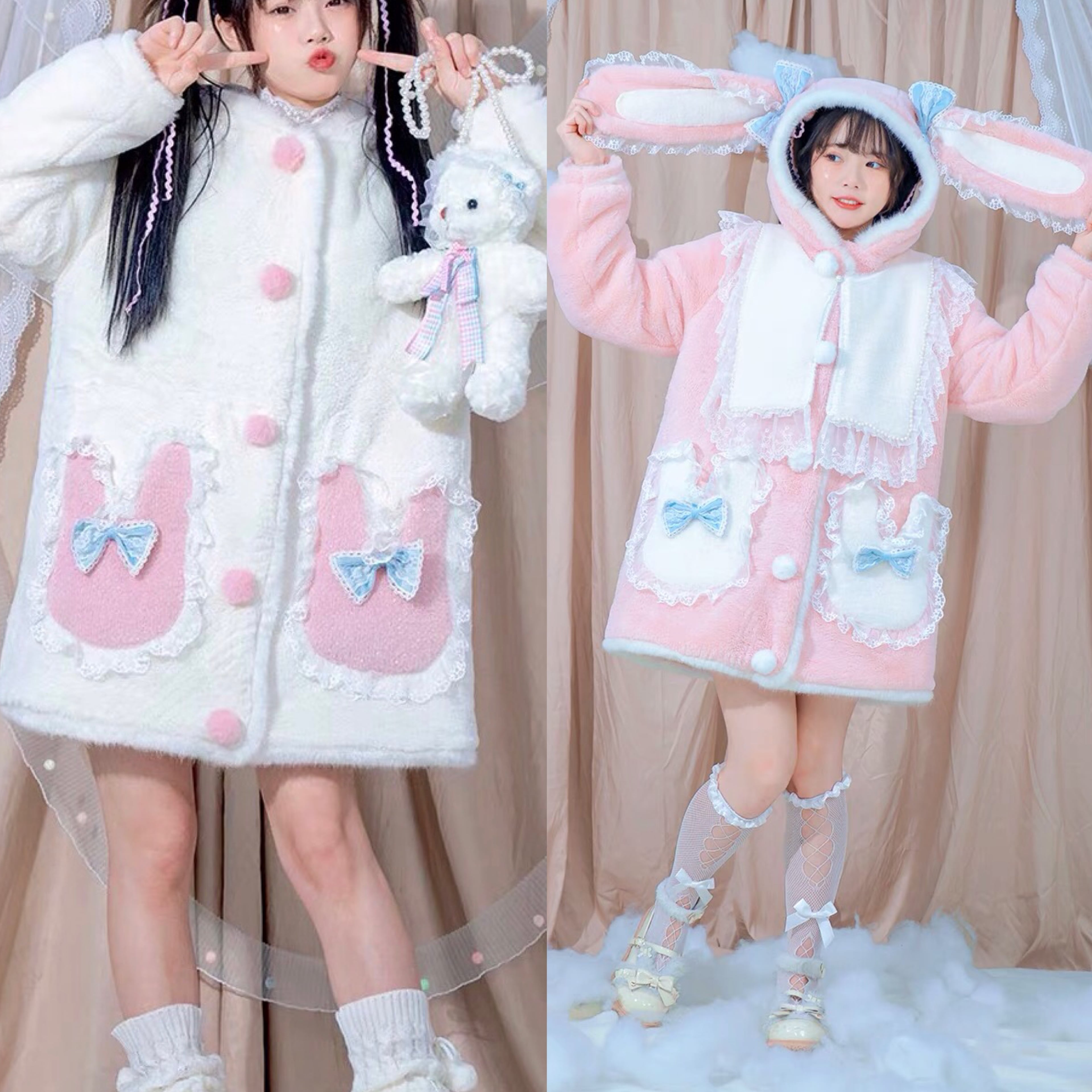 2カラー 】コート うさぎ フード アウター ジャケット 可愛い