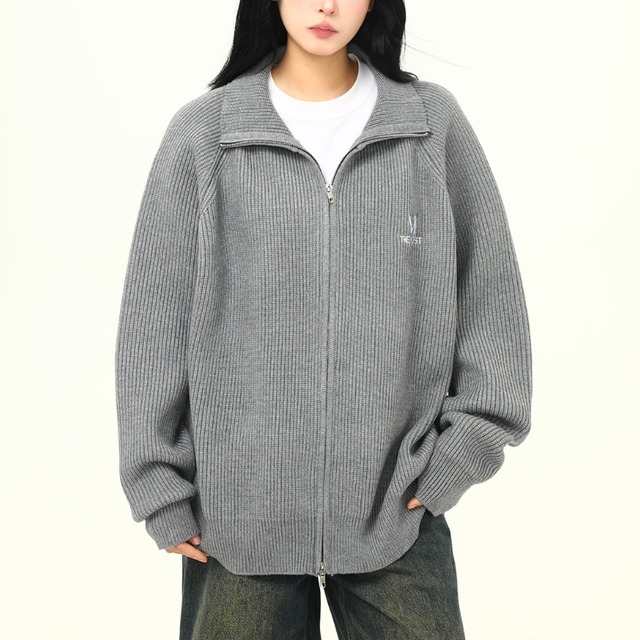 back logo knit zipper cardigan　バックロゴニットジッパーカーディガン　J1505