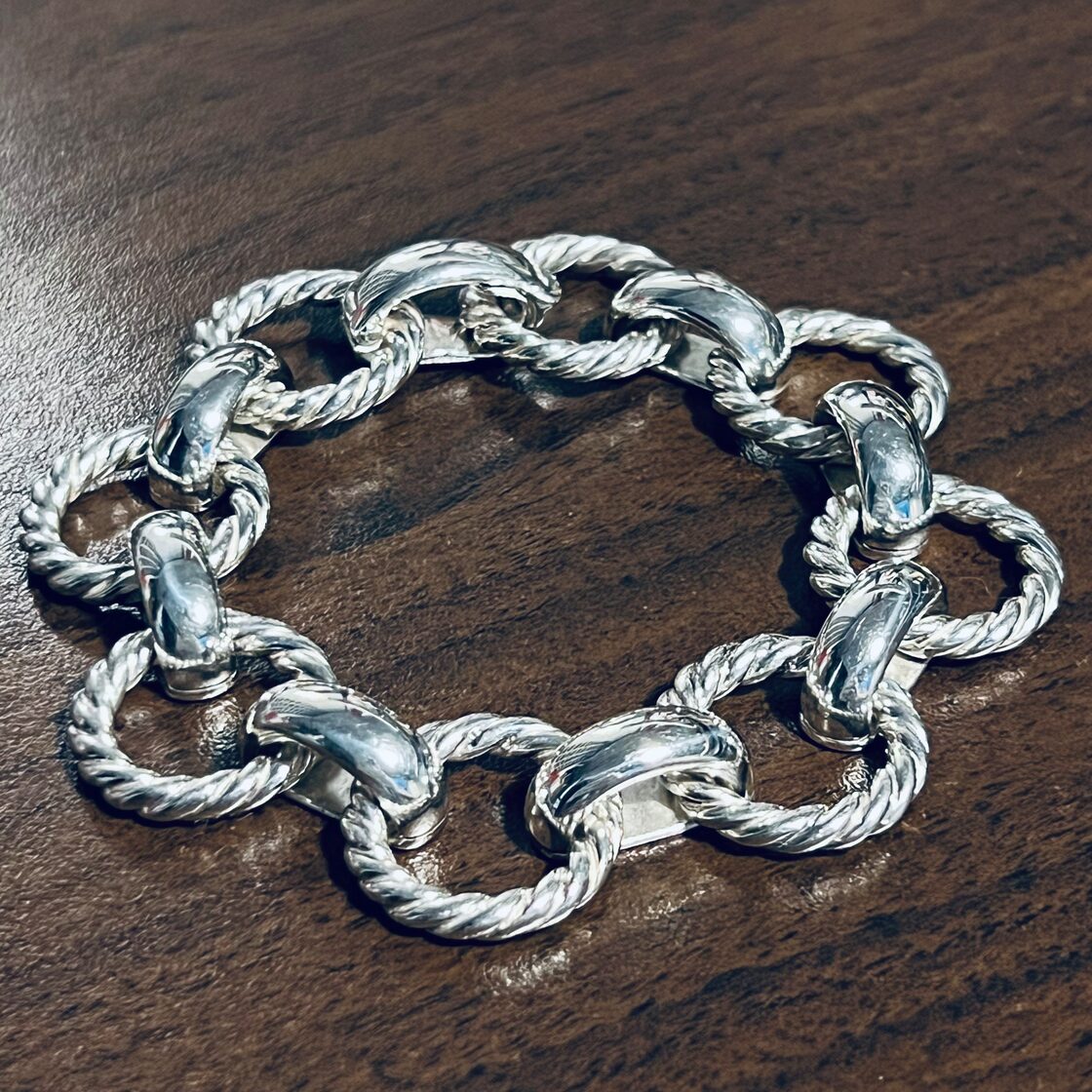 VINTAGE TIFFANY & CO. Twist Circle Link Bracelet Sterling Silver 