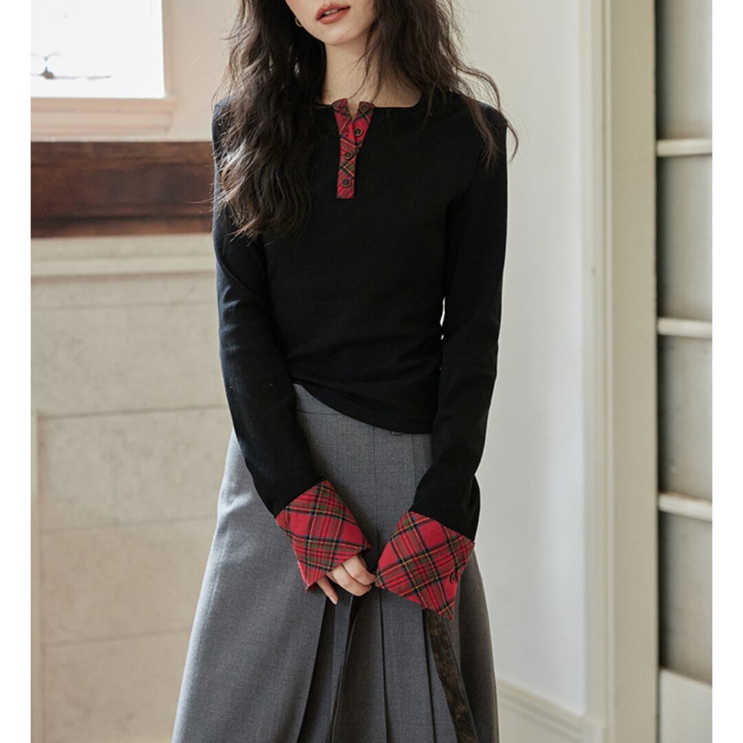 high end sense slim short black long sleeved shirt