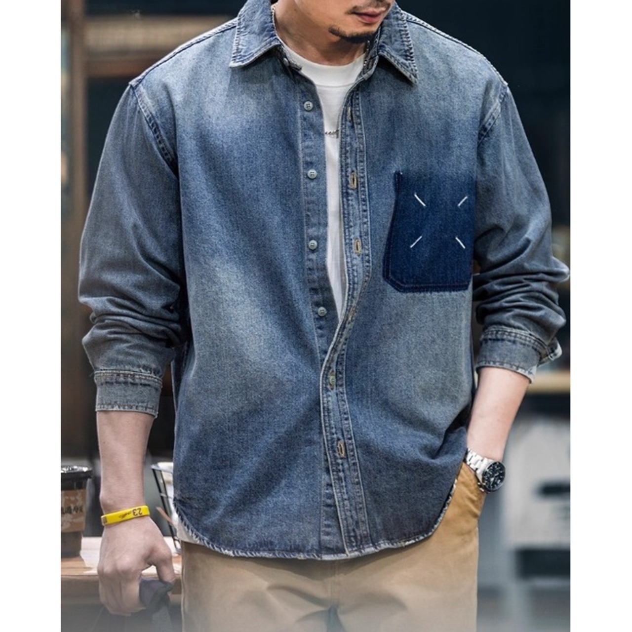 コントラストポケットデニムシャツ 10202