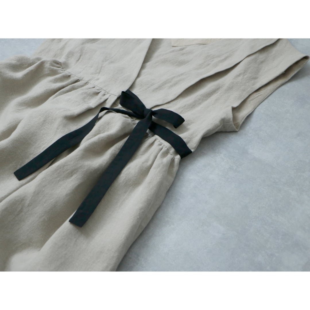 MAGALI マガリ ブラッシュドベルギーリネン・カシュクール風 ワンピース・オートミール