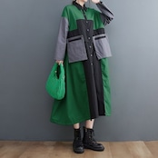 パッチワークデザイン ロングシャツワンピース 00112