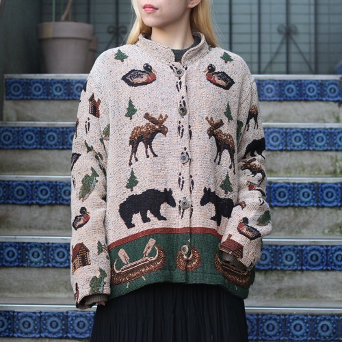 *SPECIAL ITEM* USA VINTAGE SUGAR STREET ANIMAL PATTERNED EMBROIDERY GOBERLIN DESIGN JACKET/アメリカ古着アニマル柄刺繍デザインジャケット