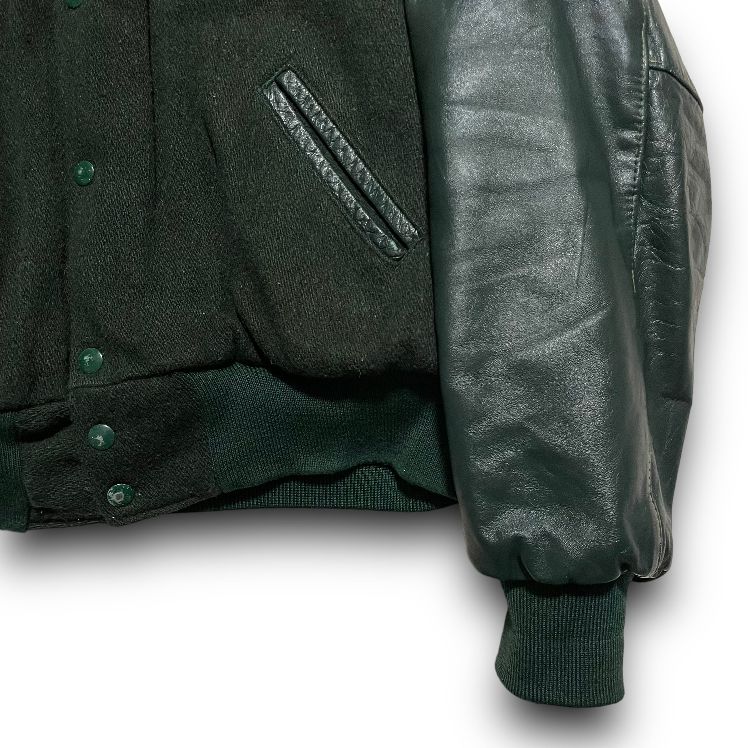 L】【90年代】USA製 HOLLOWAY ホロウェイ スタジャン 袖レザー L】【90年代】USA製 HOLLOWAY ホロウェイ スタジャン 袖レザー