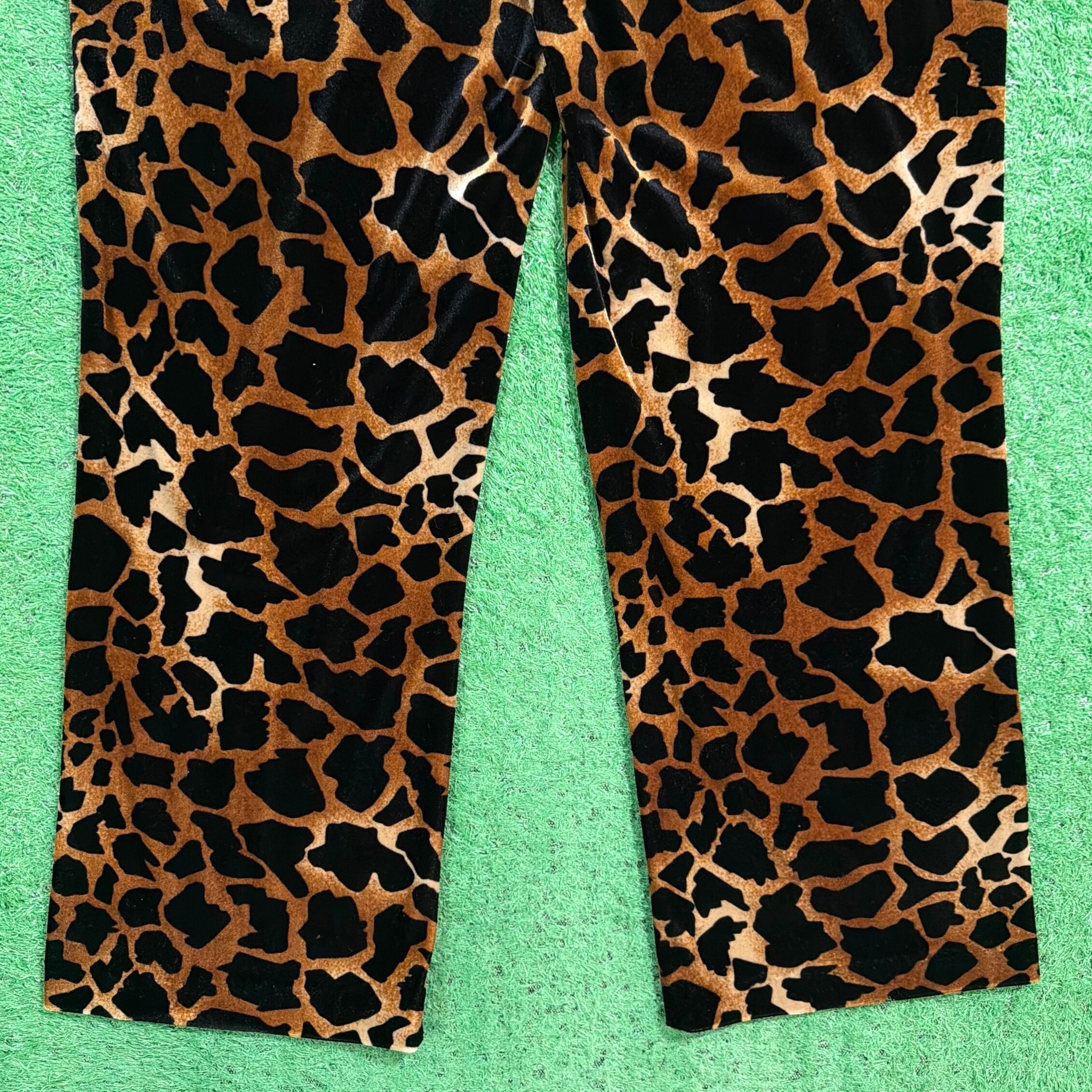 90s usa製 レオパード柄 ベロアパンツ hooked jantiques Unisex】 90s ベロア調 レオパード イージーパンツ / アメリカ製 USA製