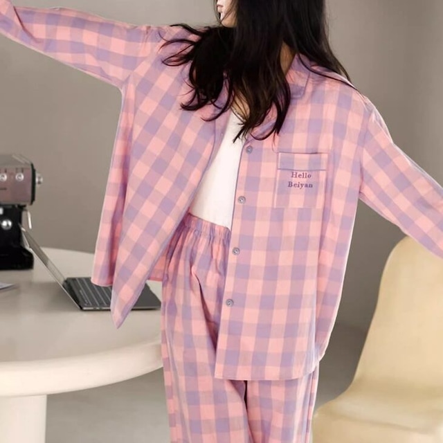 【ladies】check pattern  style pair pajamas p1073