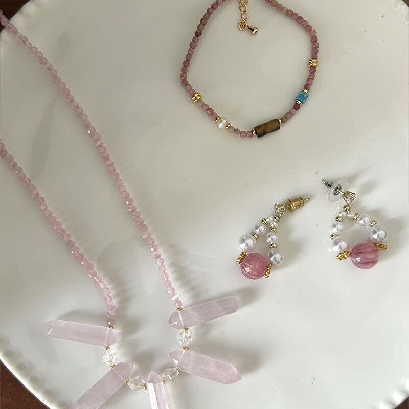 パール×ピンク天然石の可愛いピアス | hoshine